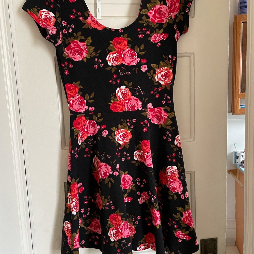 Black floral skater dress, donating 9/14